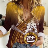 Polynesian Women's Long Sleeve Shirt  Polynesian design Honu, Wave, Sun, Spear, Fern Symbols Polynesian shirts NCY042