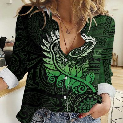 Polynesian Women's Long Sleeve Shirt  Polynesian design Honu, Wave, Sun, Spear, Fern Symbols Polynesian shirts NCY132