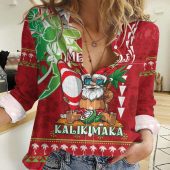 Polynesian Women's Long Sleeve Shirt  Polynesian design Honu, Wave, Sun, Spear, Fern Symbols Polynesian shirts NCY136