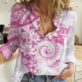Polynesian Women's Long Sleeve Shirt Slub Linen Polynesian design Honu, Wave, Sun, Spear, Fern Symbols Polynesian shirts NCY191