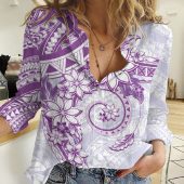 Polynesian Women's Long Sleeve Shirt Slub Linen Polynesian design Honu, Wave, Sun, Spear, Fern Symbols Polynesian shirts NCY119