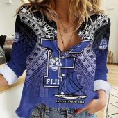 Polynesian Women's Long Sleeve Shirt  Polynesian design Honu, Wave, Sun, Spear, Fern Symbols Polynesian shirts NCY047