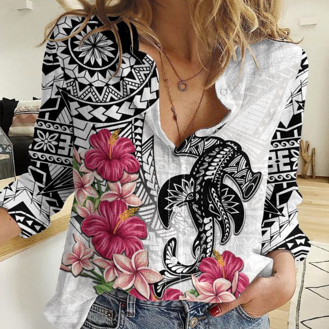 Polynesian Women's Long Sleeve Shirt  Polynesian design Honu, Wave, Sun, Spear, Fern Symbols Polynesian shirts NCY118