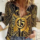 Polynesian Women's Long Sleeve Shirt  Polynesian design Honu, Wave, Sun, Spear, Fern Symbols Polynesian shirts NCY050