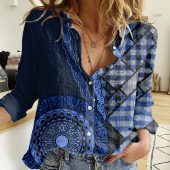 Polynesian Women's Long Sleeve Shirt  Polynesian design Honu, Wave, Sun, Spear, Fern Symbols Polynesian shirts NCY149