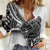 Polynesian Women's Long Sleeve Shirt  Polynesian design Honu, Wave, Sun, Spear, Fern Symbols Polynesian shirts NCY227