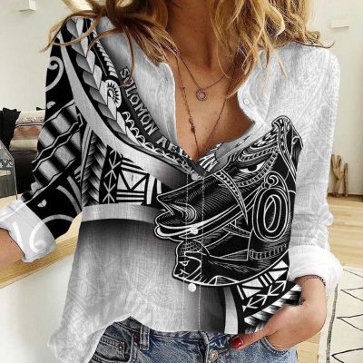 Polynesian Women's Long Sleeve Shirt  Polynesian design Honu, Wave, Sun, Spear, Fern Symbols Polynesian shirts NCY227