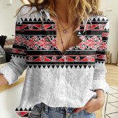 Polynesian Women's Long Sleeve Shirt  Polynesian design Honu, Wave, Sun, Spear, Fern Symbols Polynesian shirts NCY143