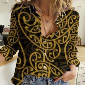 Polynesian Women's Long Sleeve Shirt  Polynesian design Honu, Wave, Sun, Spear, Fern Symbols Polynesian shirts NCY159