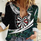 Polynesian Women's Long Sleeve Shirt  Polynesian design Honu, Wave, Sun, Spear, Fern Symbols Polynesian shirts NCY056