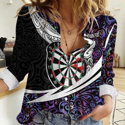 Polynesian Women's Long Sleeve Shirt  Polynesian design Honu, Wave, Sun, Spear, Fern Symbols Polynesian shirts NCY057