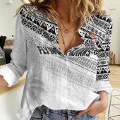 Polynesian Women's Long Sleeve Shirt  Polynesian design Honu, Wave, Sun, Spear, Fern Symbols Polynesian shirts NCY059