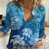 Polynesian Women's Long Sleeve Shirt  Polynesian design Honu, Wave, Sun, Spear, Fern Symbols Polynesian shirts NCY110