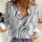 Polynesian Women's Long Sleeve Shirt  Polynesian design Honu, Wave, Sun, Spear, Fern Symbols Polynesian shirts NCY089