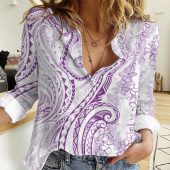 Polynesian Women's Long Sleeve Shirt  Polynesian design Honu, Wave, Sun, Spear, Fern Symbols Polynesian shirts NCY091