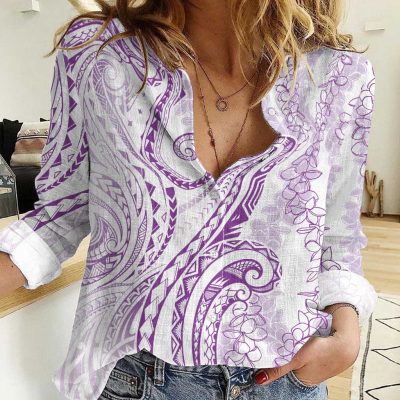 Polynesian Women's Long Sleeve Shirt  Polynesian design Honu, Wave, Sun, Spear, Fern Symbols Polynesian shirts NCY091