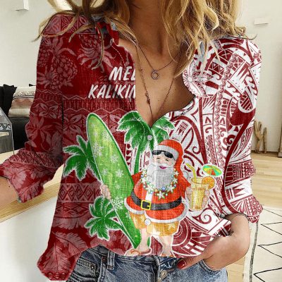 Polynesian Women's Long Sleeve Shirt  Polynesian design Honu, Wave, Sun, Spear, Fern Symbols Polynesian shirts NCY023