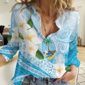 Polynesian Women's Long Sleeve Shirt  Polynesian design Honu, Wave, Sun, Spear, Fern Symbols Polynesian shirts NCY120