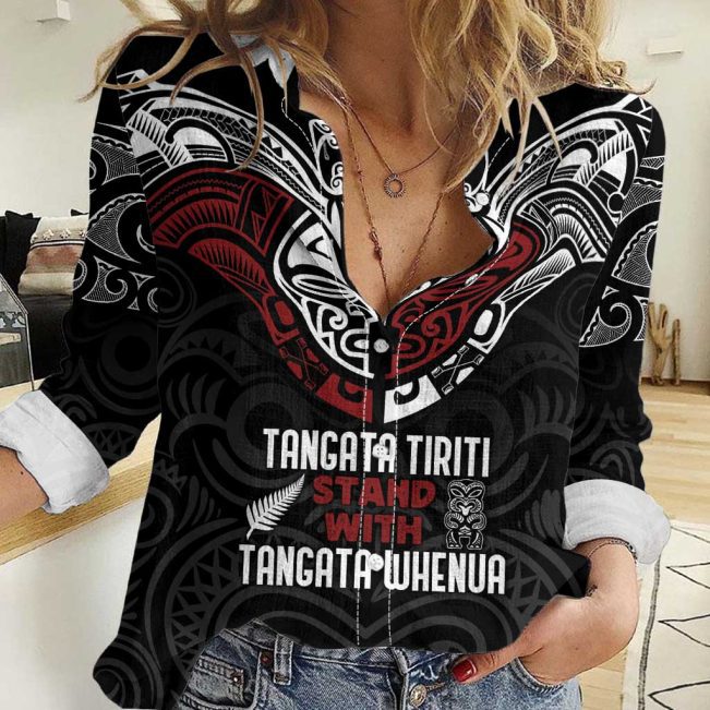 Polynesian Women's Long Sleeve Shirt  Polynesian design Honu, Wave, Sun, Spear, Fern Symbols Polynesian shirts NCY017