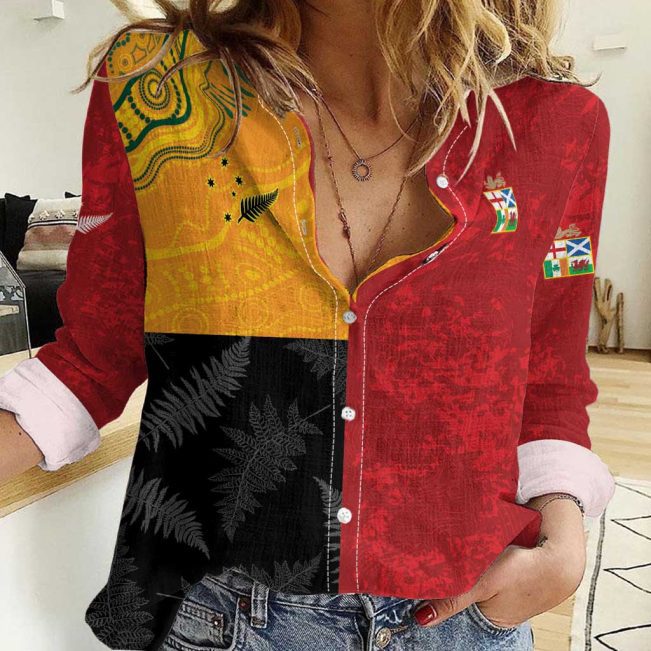 Polynesian Women's Long Sleeve Shirt  Polynesian design Honu, Wave, Sun, Spear, Fern Symbols Polynesian shirts NCY063