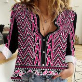 Polynesian Women's Long Sleeve Shirt  Polynesian design Honu, Wave, Sun, Spear, Fern Symbols Polynesian shirts NCY087