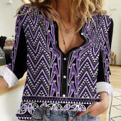 Polynesian Women's Long Sleeve Shirt  Polynesian design Honu, Wave, Sun, Spear, Fern Symbols Polynesian shirts NCY088