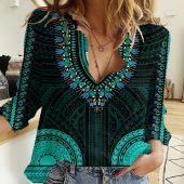 Polynesian Women's Long Sleeve Shirt  Polynesian design Honu, Wave, Sun, Spear, Fern Symbols Polynesian shirts NCY069