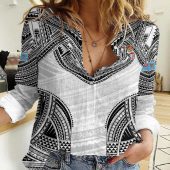 Polynesian Women's Long Sleeve Shirt  Polynesian design Honu, Wave, Sun, Spear, Fern Symbols Polynesian shirts NCY226