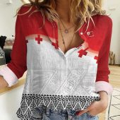 Polynesian Women's Long Sleeve Shirt  Polynesian design Honu, Wave, Sun, Spear, Fern Symbols Polynesian shirts NCY217