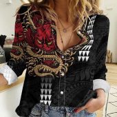 Polynesian Women's Long Sleeve Shirt  Polynesian design Honu, Wave, Sun, Spear, Fern Symbols Polynesian shirts NCY214