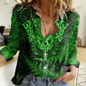 Polynesian Women's Long Sleeve Shirt  Polynesian design Honu, Wave, Sun, Spear, Fern Symbols Polynesian shirts NCY181