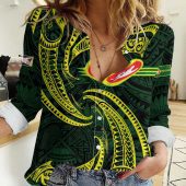 Polynesian Women's Long Sleeve Shirt  Polynesian design Honu, Wave, Sun, Spear, Fern Symbols Polynesian shirts NCY067