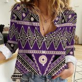 Polynesian Women's Long Sleeve Shirt  Polynesian design Honu, Wave, Sun, Spear, Fern Symbols Polynesian shirts NCY099