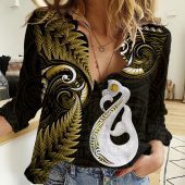 Polynesian Women's Long Sleeve Shirt  Polynesian design Honu, Wave, Sun, Spear, Fern Symbols Polynesian shirts NCY021