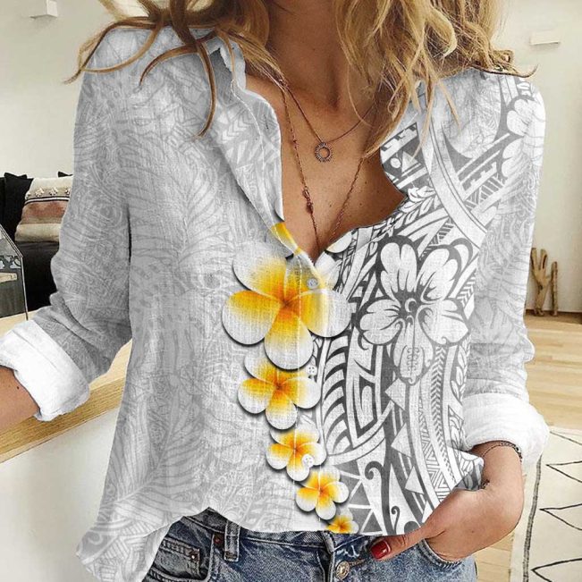 Polynesian Women's Long Sleeve Shirt  Polynesian design Honu, Wave, Sun, Spear, Fern Symbols Polynesian shirts NCY168
