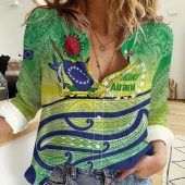 Polynesian Women's Long Sleeve Shirt  Polynesian design Honu, Wave, Sun, Spear, Fern Symbols Polynesian shirts NCY074