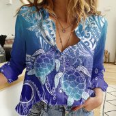 Polynesian Women's Long Sleeve Shirt  Polynesian design Honu, Wave, Sun, Spear, Fern Symbols Polynesian shirts NCY001