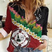 Polynesian Women's Long Sleeve Shirt  Polynesian design Honu, Wave, Sun, Spear, Fern Symbols Polynesian shirts NCY079