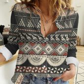 Polynesian Women's Long Sleeve Shirt  Polynesian design Honu, Wave, Sun, Spear, Fern Symbols Polynesian shirts NCY080