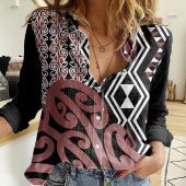 Polynesian Women's Long Sleeve Shirt  Polynesian design Honu, Wave, Sun, Spear, Fern Symbols Polynesian shirts NCY155