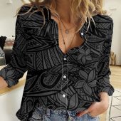 Polynesian Women's Long Sleeve Shirt  Polynesian design Honu, Wave, Sun, Spear, Fern Symbols Polynesian shirts NCY025