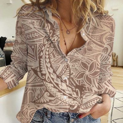 Polynesian Women's Long Sleeve Shirt  Polynesian design Honu, Wave, Sun, Spear, Fern Symbols Polynesian shirts NCY166