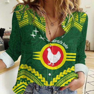 Polynesian Women's Long Sleeve Shirt  Polynesian design Honu, Wave, Sun, Spear, Fern Symbols Polynesian shirts NCY197