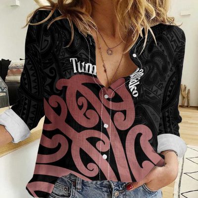 Polynesian Women's Long Sleeve Shirt  Polynesian design Honu, Wave, Sun, Spear, Fern Symbols Polynesian shirts NCY223