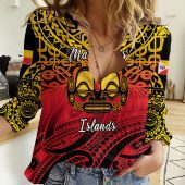 Polynesian Women's Long Sleeve Shirt  Polynesian design Honu, Wave, Sun, Spear, Fern Symbols Polynesian shirts NCY018