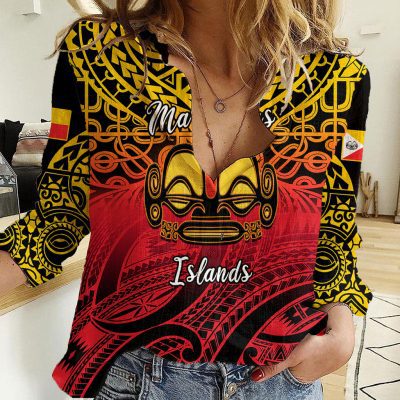 Polynesian Women's Long Sleeve Shirt  Polynesian design Honu, Wave, Sun, Spear, Fern Symbols Polynesian shirts NCY018