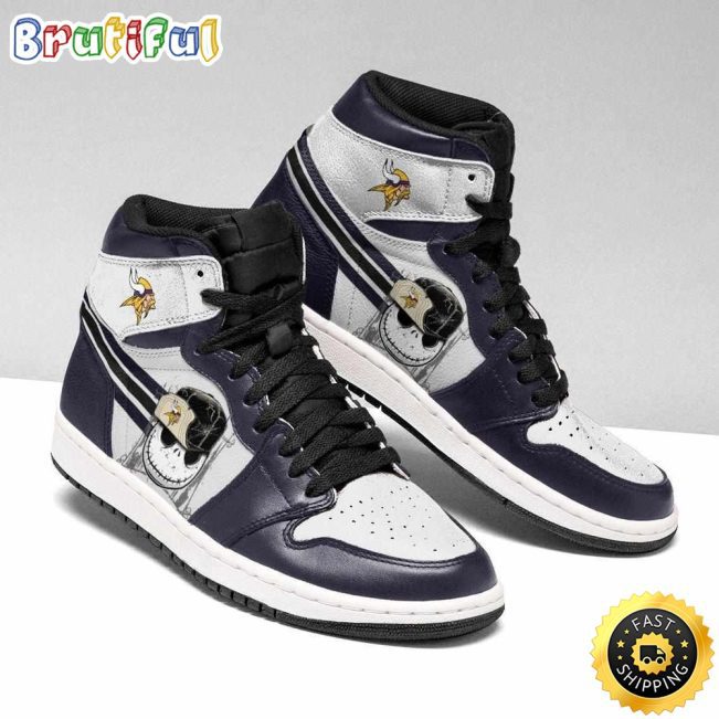 Minnesota Vikings Air Jordan 1 Shoes Jack Skellington Printing Shoes Sneaker