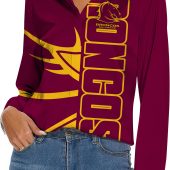 Brisbane Broncos Women's Long Sleeve Button Shirt Personalized Gift For Footy fans v4