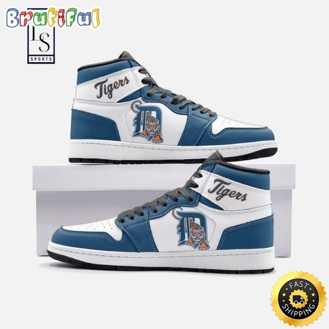 MLB Detroit Tigers White Blue Air Jordan 1 High Sneakers