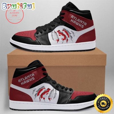 NBA Atlanta Hawks Red Black Scratch Air Jordan 1 High Sneakers